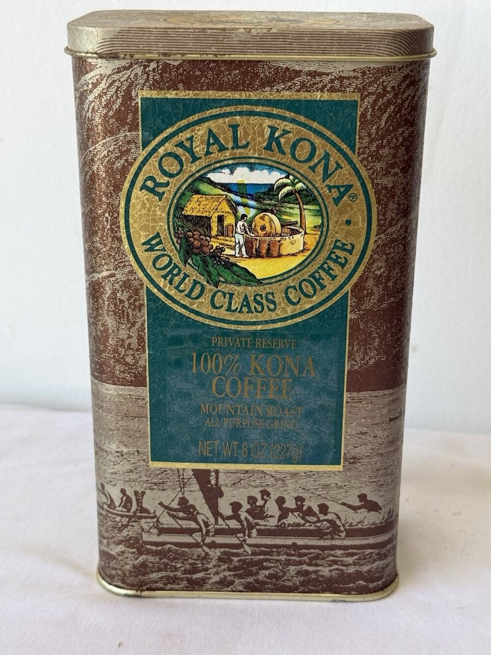 Vintage Royal Kona World Class Coffee Advertisement 8 Oz Tin Can